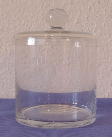 Üvegdoboz, gombos fedővel, 15*15 cm